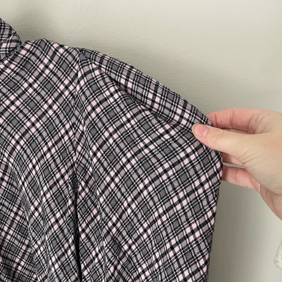 Zara Woman Black & Pink Plaid Feminine Puff Long Sleeve Top Size Medium - Picture 3 of 10